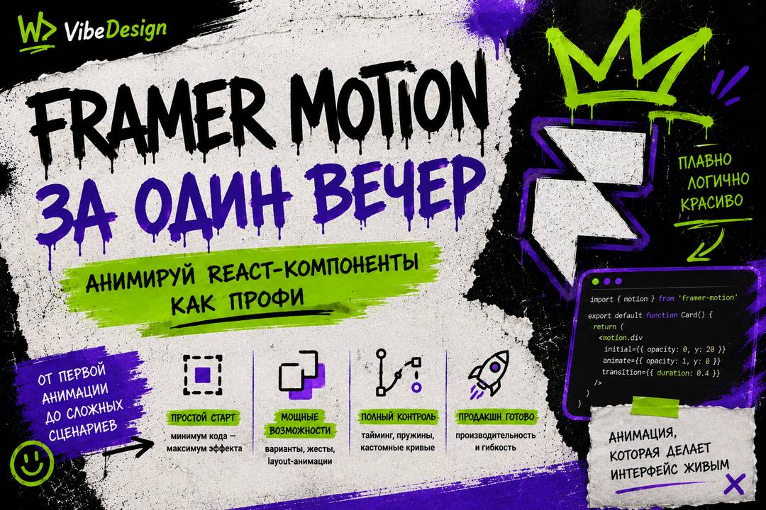 Framer Motion за один вечер: анимируй React-компоненты как профи - обложка