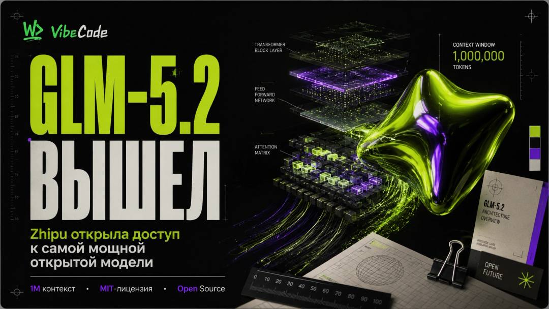 GLM-5.2 вышел: Zhipu открыла доступ к самой мощной открытой модели — 1M контекст, MIT-лицензия и открытый исходный код на следующей неделе - обложка