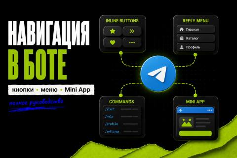 Как сделать навигацию в Telegram-боте: inline-кнопки, reply-меню, команды и Mini App — полное руководство - обложка