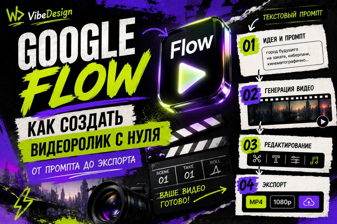 Google Flow: как создать видеоролик с нуля — от промпта до экспорта - обложка