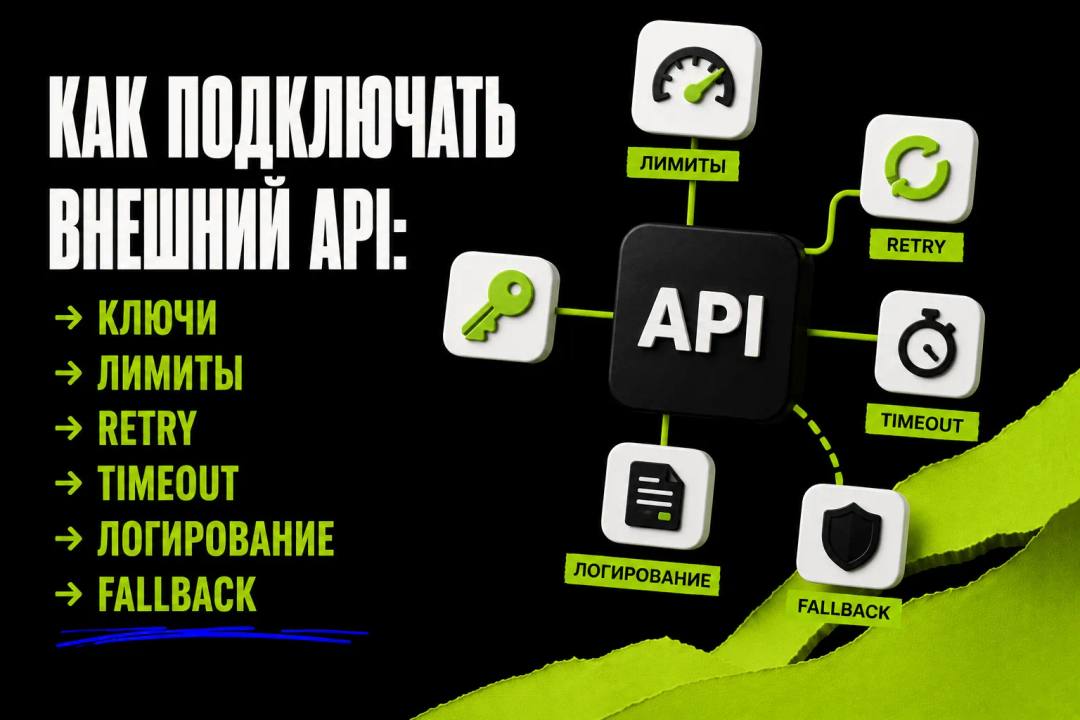 Как подключать внешний API: ключи, лимиты, retry, timeout, логирование и fallback - обложка